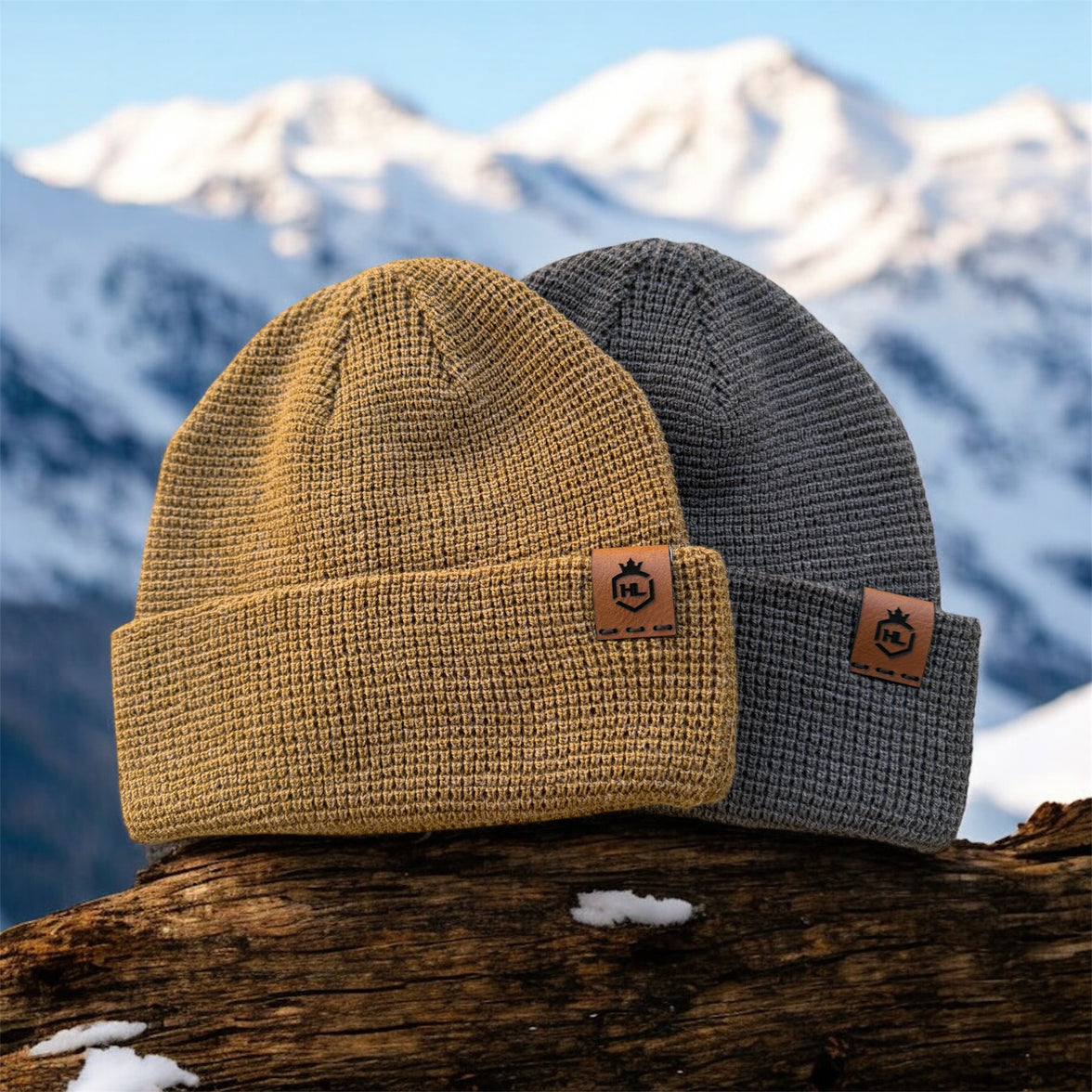 H&L Waffle Knit Beanie with Hand-Sewn Leather Patch